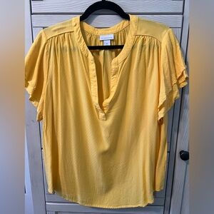 Liz Claiborne Bright Yellow Split V-Neck Flutter Sleeve Blouse
